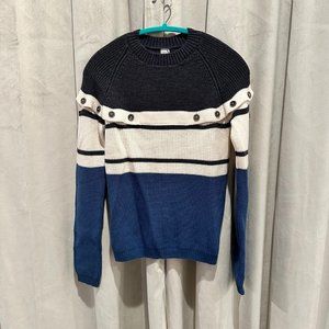 Eleventy Milano 100% Wool Striped Sweater w/Buttons Women's Small NWT Blue/Grey
